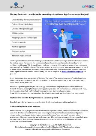 The Key Factors to consider while executing a Healthcare App Development Project!