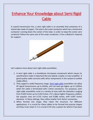 Enhance Your Knowledge about Semi Rigid Cable