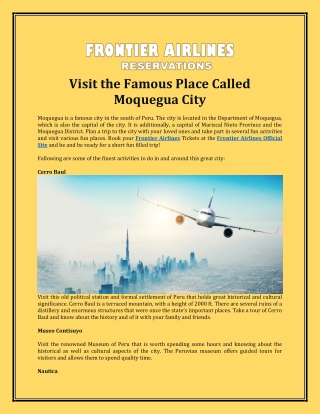 Visit the Famous Place Called Moquegua City