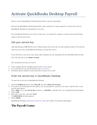 Activate QuickBooks Desktop Payroll