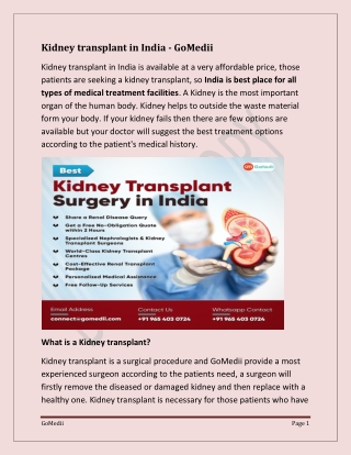 Searching for Kidney transplant in India - GoMedii