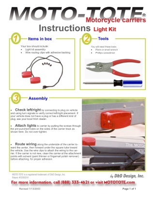 Instructions for MotoTote 2004-2008 Light Kit