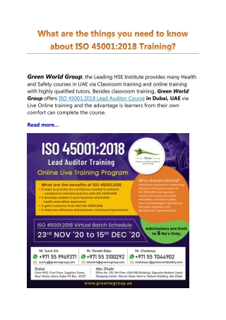 What are the things you need to know about ISO 45001:2018 Training?