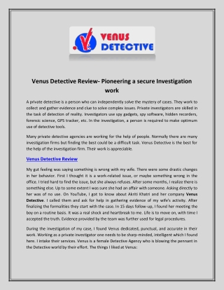 Venus Detective review