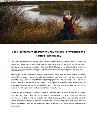 Book Profound Photographer Cindy Moleski For Wedding and Portrait Photography