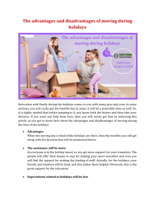 The advantages and disadvantages of moving during holidays