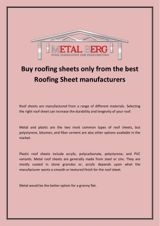 Buy roofing sheets only from the best Roofing Sheet manufacturers
