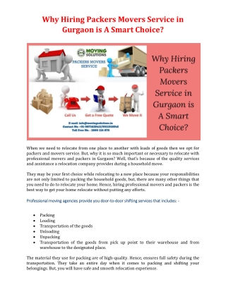Why Hiring Packers Movers Service in Gurgaon is A Smart Choice?