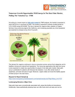 Date Palm Market- Upcoming Trend and Detailed Profiles of Key Player