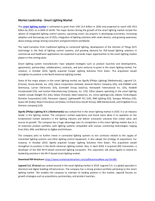 Smart Lighting Market by Offering, Communication Technology, Installation Type, End-use Application, and Geography | COV