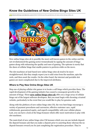 Know the Guidelines of New Online Bingo Sites UK