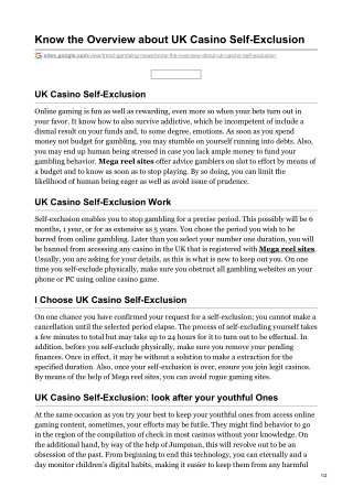 Know the Overview about UK Casino Self-Exclusion