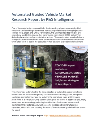 Automated Guided Vehicle (AGV) Market With Key Companies Profile & Cost Structure Analysis By 2030