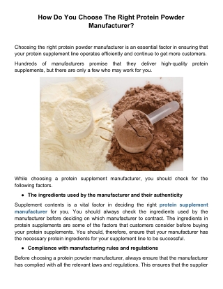 How Do You Choose The Right Protein Powder Manufacturer?
