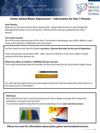 Senior School Music Department – Information for Year 7 Parents