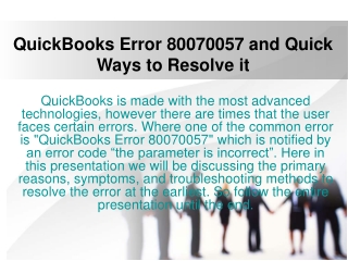 QuickBooks Error 80070057 and Quick Ways to Resolve it