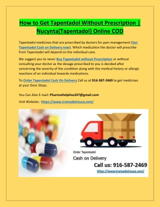How to Get Tapentadol Without Prescription | Nucynta(Tapentadol) Online COD
