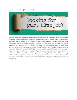 Importance of part-time jobs in student`s life.