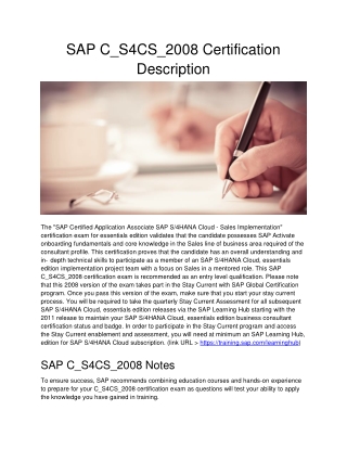 SAP C_S4CS_2008 Certification Description
