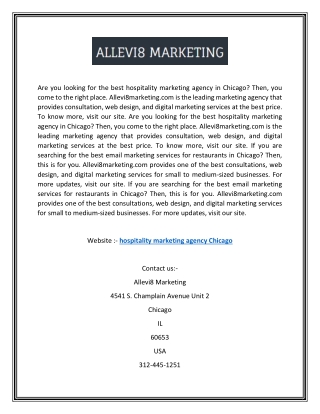 Top Hospitality Marketing Agency Chicago | Allevi8 Marketing