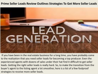 Prime Seller Leads Review Outlines Strategies To Get More Seller Leads