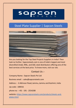 Steel Plate Supplier | Sapcon Steels