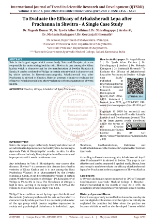 To Evaluate the Efficacy of Arkaksheradi Lepa after Prachanna in Shwitra A Single Case Study