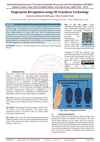 Fingerprint Recognition using 3D Touchless Technology