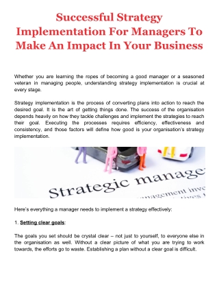 Successful Strategy Implementation For Managers To Make An Impact In Your Business