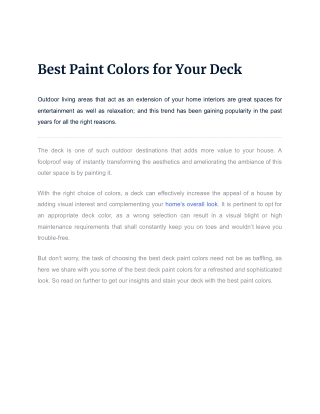 Best Paint Colors for Your Deck