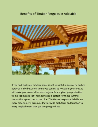 Benefits of Timber Pergolas in Adelaide