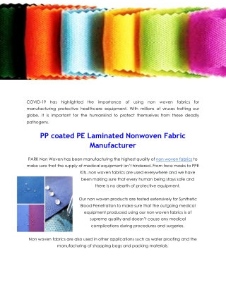 PP coated PE Laminated Non Woven Fabric Manufacturers