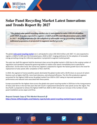 Solar Panel Recycling Market Latest Innovations and Trends Report By 2027