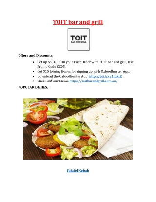 5% Off - TOIT bar and grill Takeaway Geelong, VIC