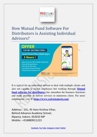 How Mutual Fund Software For Distributors is Assisting Individual Advisors?