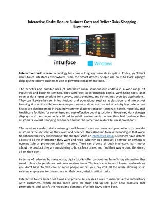 Interactive Kiosks: Reduce Business Costs and Deliver Quick Shopping Experience