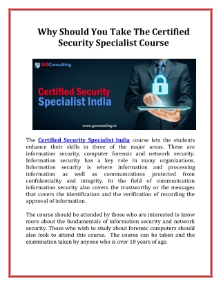 Why Should You Take The Certified Security Specialist Course