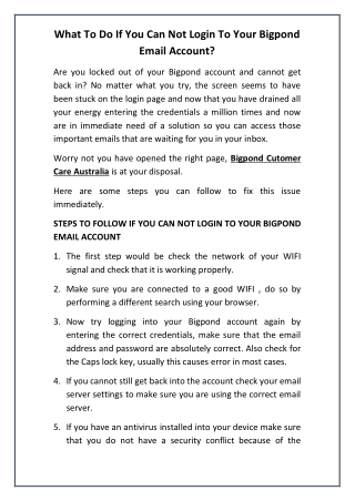 What To Do If You Can Not Login To Your Bigpond Email Account?