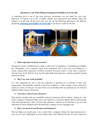 Questions to Ask When Hiring Swimming Pool Builders in Sevierville