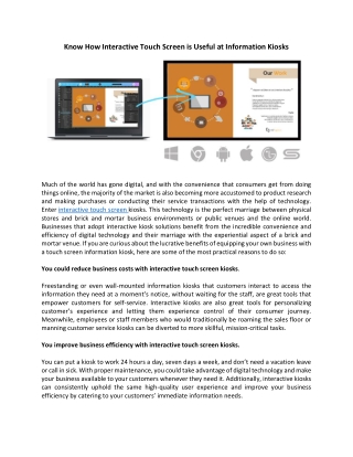 Know How Interactive Touch Screen is Useful at Information Kiosks