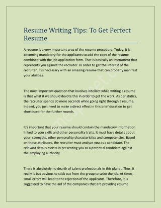 Resume Writing Tips: To Get Perfect Resume