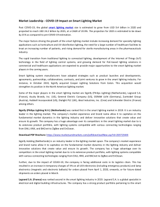 COVID-19 Impact on Smart Lighting Market  by Offering, Installation Type | COVID-19 Impact Analysis | MarketsandMarkets