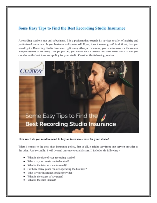 Some easy tips to find the best recording studio insurance
