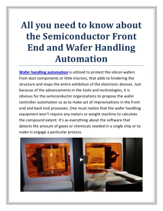 All you need to know about the Semiconductor Front End and Wafer Handling Automation