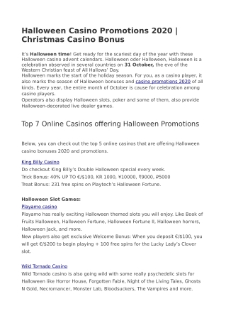 Halloween Casino Promotions 2020 | Christmas Casino Bonus