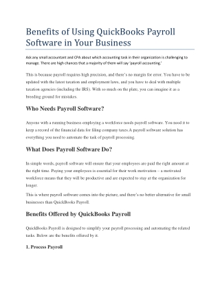 Benefits of Using QuickBooks Payroll Software in Your Business