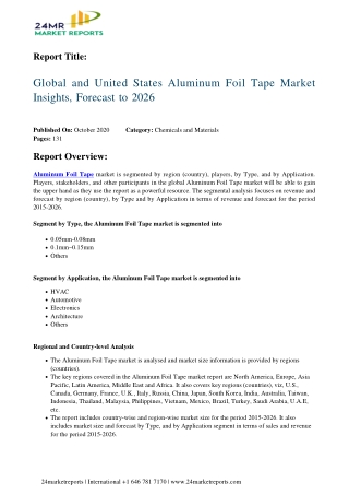 Aluminum Foil Tape Market Insights, Forecast to 2026