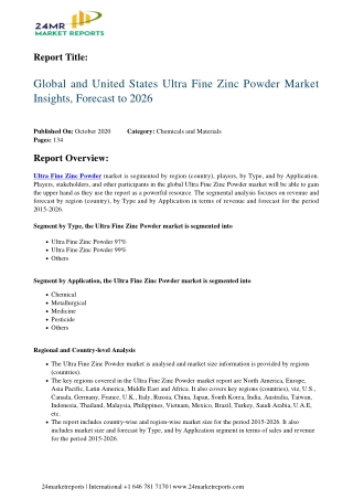 Ultra Fine Zinc Powder Market Insights, Forecast to 2026