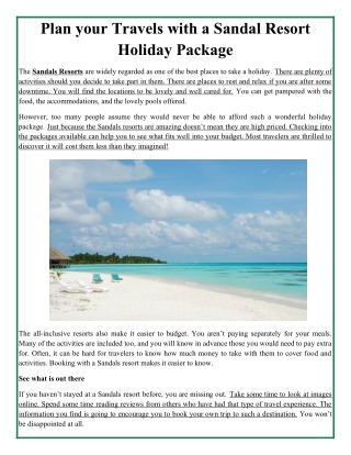 Plan your Travels with a Sandal Resort Holiday Package