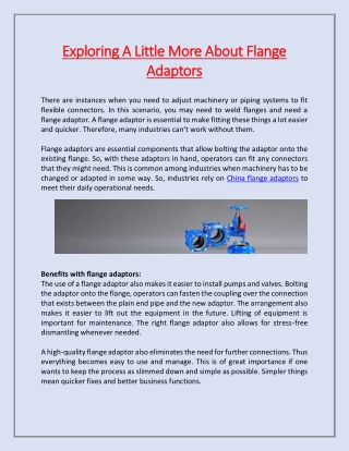Exploring A Little More About Flange Adaptors